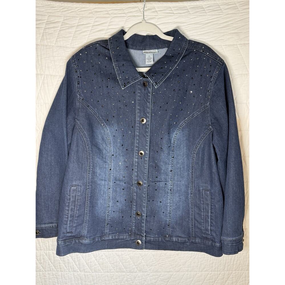 CATHERINES Added Dimensions vintage 1X Embellished Rhinestone Denim Jean Jacket - Picture 1 of 6